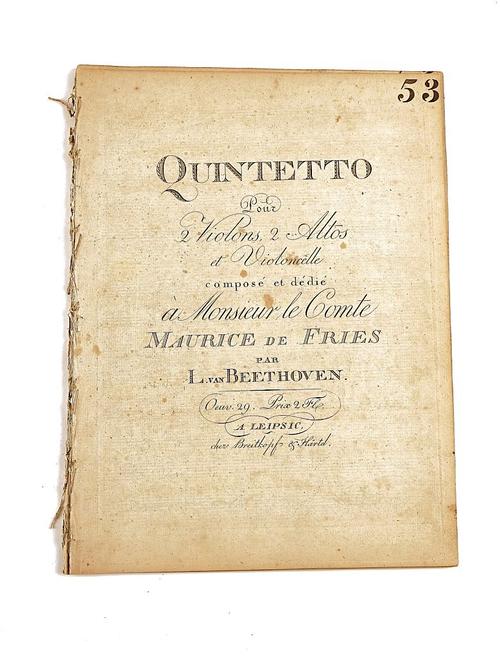 BEETHOVEN, Ludvig van (1770-1827).  Quintetto Pour 2 Violins, 2 Altos et Violoncelle, [1802], stitched. FIRST EDITION.