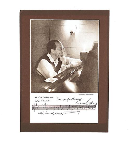 COPLAND, Aaron (1900-90). A manuscript musical quotation from the Concerto for Clarinet. With a one-page autograph letter by Copland. (2)