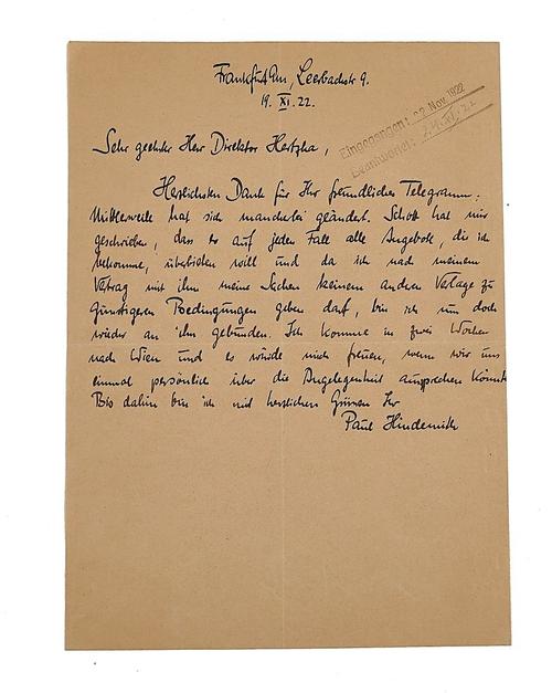 HINDEMITH, Paul (1895-1963). A manuscript musical quotation from an unidentified work. With 8 other items. (9)