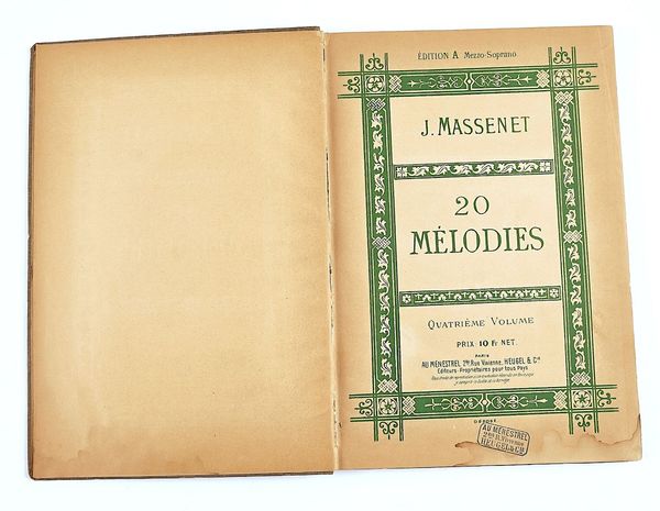 MASSENET, Jules (1842-1912). 20 Mélodies, [Paris, c. 1903], cloth, inscribed by the composer with a musical quotation.