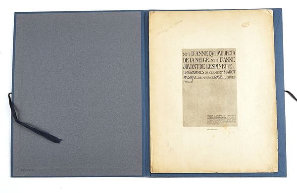 RAVEL, Maurice (1875-1937). Deux Epigrammes de Clément Marot, Paris, [1900], 2 parts, original wrappers. FIRST EDITION, PRESENTATION COPY, the first part signed and inscribed by the composer. (2)