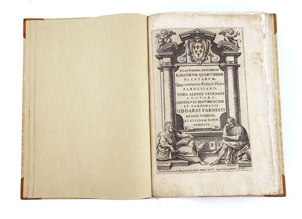 ALDINUS, Tobias (1570-1662) and Pietro CASTELLI (c. 1575-1656). Exactissima descriptio rariorum quarundam plantarum, que continentur Rome in horto Farnesiano, Rome, 1625, engraved plates, modern calf. FIRST EDITION.
