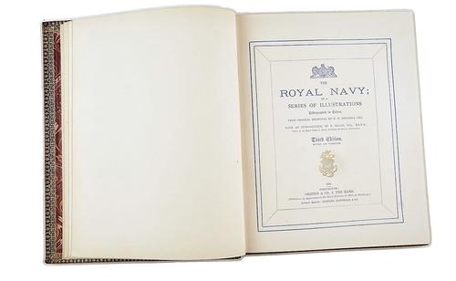 The Royal Navy; in a Series of Illustrations, Portsmouth, 1875-81, 2 vols., 49 fine chromolithographed plates, contemporary navy blue pictorial morocco gilt. (2)