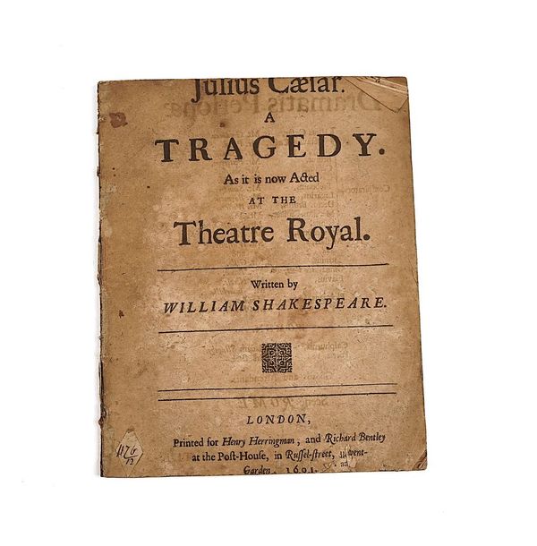 SHAKESPEARE, William (1564-1616).  Julius Cæsar. A Tragedy. As it is now Acted at the Theatre Royal, London, 1691, stitched. THE SECOND QUARTO EDITION.