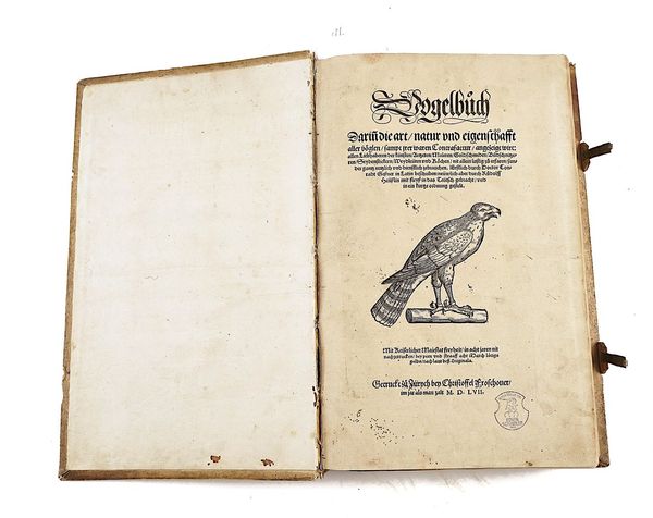 GESNER [or GESSNER], Conrad (1516-65). Vogelbuch, Zürich, 1557, 219 fine woodcut illustrations of birds, in an EXCEPTIONALLY FINE contemporary pigskin binding. FIRST GERMAN EDITION.