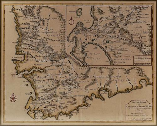 VALENTIJN, Francois (1666-1727). Nieuwe Kaart van Caap der Goede Hoop, [Amsterdam, 1724], hand-coloured engraved map. With a modern facsimile map. (2)