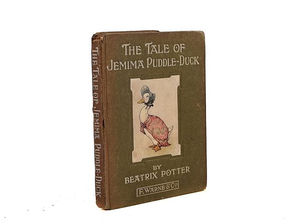 POTTER, Beatrix (1866-1943). The Tale of Jemima Puddle-Duck, London, 1908, 12mo, 27 full-page coloured illustrations by Beatrix Potter, original boards. FIRST EDITION.