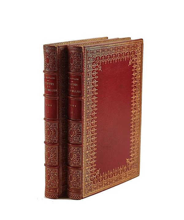 BINDING - Jean de la FONTAINE (1621-95).  Contes et Nouvelles, Lyon, 1874, 2 vols., EXCEPTIONALLY FINELY BOUND in contemporary scarlet morocco by Chatelin. (2)