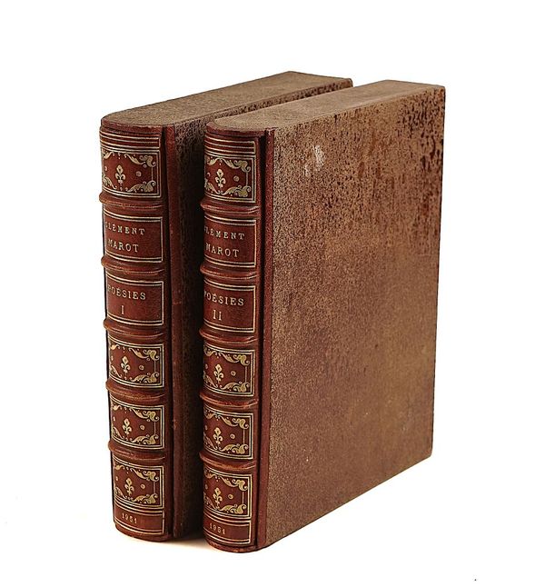 BINDING - Clément MAROT (1496-1544).  Poésies, Paris, [1951], 2 vols., FINELY BOUND in contemporary burgundy morocco. (2)