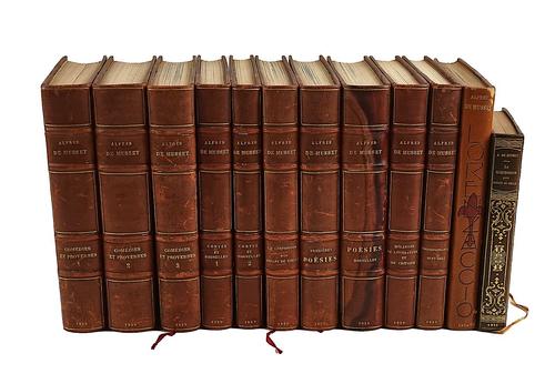 DE MUSSET, Alfred (1810-57).  Oeuvres Complètes Illustrées, Paris, 1928-29, 10 vols., 4to, contemporary morocco-backed boards. With 2 other books. (12)