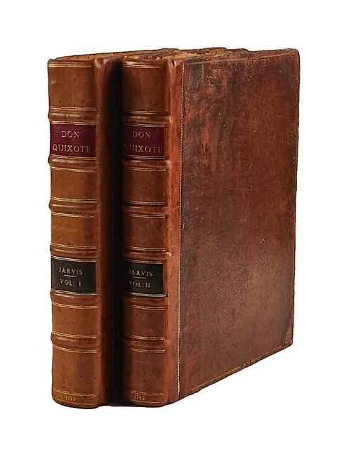 CERVANTES SAAVEDRA, Miguel de (1544-1616).  The Life and Exploits of the ingenious gentleman Don Quixote de la Mancha, London, 1742, 2 vols., 68 engraved plates only (of 69), contemporary calf (rebacked). FIRST EDITION of this translation. (2)