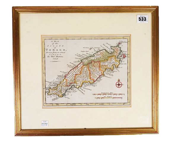 BOWEN, Thomas (b. 1790). A Map of the Island of Tobago, London, 1779, framed and glazed. With 2 other related maps. (3)