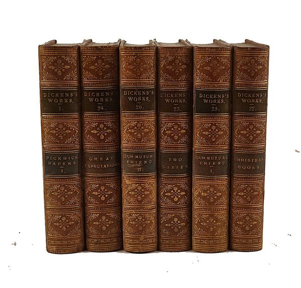 DICKENS, Charles (1812-70).  [Works], London, [c. 1880], 30 vols., contemporary half calf, spines gilt. With 2 other sets of works by Walter Scott and Thomas Carlyle in 45 vols. (75)