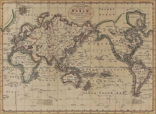 BOWEN, Thomas (1733-90). A New and Complete Chart of the World, [London, c. 1787], engraved chart, hand-coloured in outline, framed and glazed. With another map by Bowen. (2)