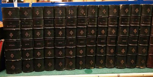 La Nature. Review des Sciences et de Leurs Applications aux Arts et l' Industrie, Paris, 1873-1912, 40 vols. bound in 39, 4to, illustrations, contemporary morocco-backed cloth. (39)