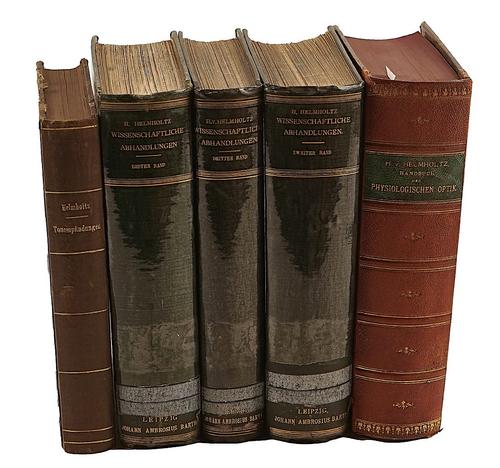 HELMHOLTZ, Hermann von (1821-94). Die Lehre con den Tonempfindungen als Physiologische Grundale für die Theorie der Musik, Braunschweig, 1863, contemporary cloth-backed boards. FIRST EDITION. With 2 other works in 4 vols. (5)