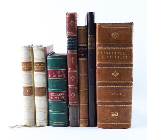 BOWLES, Carington (1724-93). Post-Chaise Companion ... Second edition, London, 1782, 2 volumes, small 8vo, 101 double-page engraved maps, attractively bound in later full vellum gilt. With 5 other books of related interest. (7)