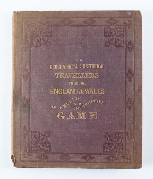 "The Geographical and Historical Travellers through England & Wales. An Amusing and Instructive Game," [?London, no publisher], c.1840, hand-coloured lithographed map, views, folding into original cloth folder lettered in gilt. RARE.