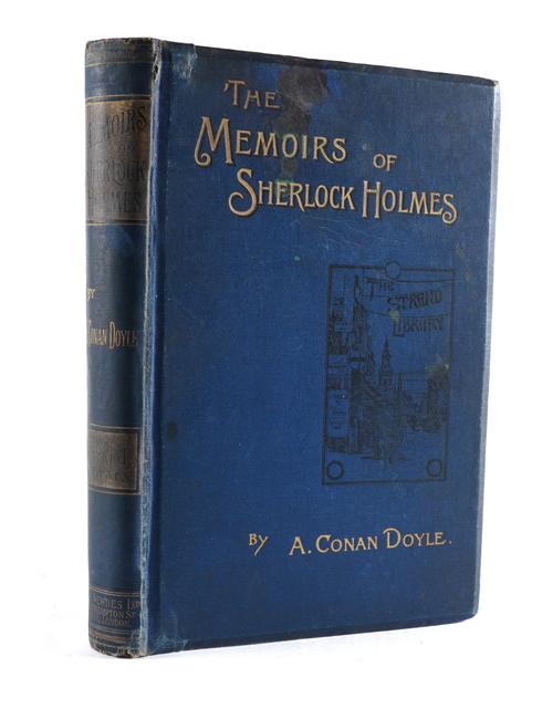 CONAN DOYLE, Arthur (1859-1930). Memoirs of Sherlock Holmes, London, 1894, large 8vo, illustrations by Sidney Paget, original blue pictorial cloth gilt (rubbed and stained). FIRST EDITION.
