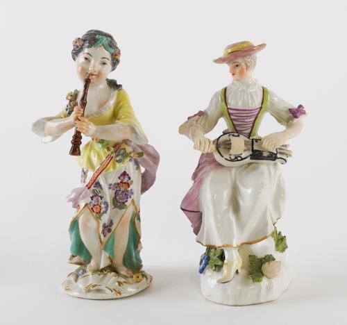 TWO MEISSEN FIGURES OF FEMALE MUSICIANS (2)