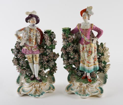 A PAIR OF DERBY CANDLESTICK FIGURES OF RANELAGH DANCERS (2)