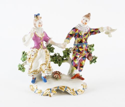 A RARE BOW PORCELAIN GROUP OF HARLEQUIN AND COLUMBINE