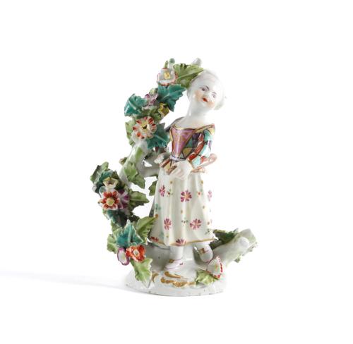 A SMALL DERBY COMMEDIA  DELL' ARTE FIGURE OF A GIRL AS COLUMBINE