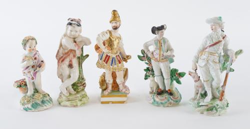 A GROUP OF FIVE DERBY PORCELAIN FIGURES (5)