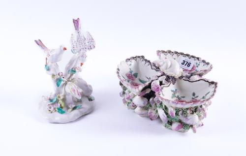 A BOW THREE-SHELL SALT OR SWEETMEAT STAND