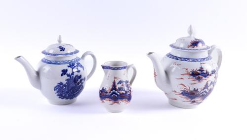 TWO PENNINGTON'S LIVERPOOL GLOBULAR TEAPOTS AND COVERS AND A MILK JUG