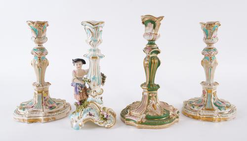 A COALPORT PORCELAIN FIGURE CANDLESTICK