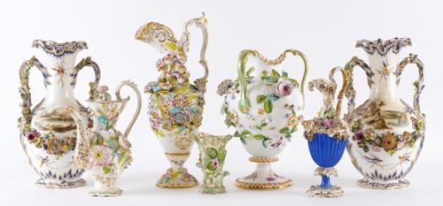 A GROUP OF ENGLISH FLOWER-ENCRUSTED PORCELAIN