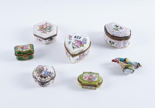 A GROUP OF SEVEN CONTINENTAL GILT METAL MOUNTED BOXES (7)