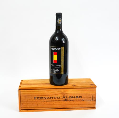 A MAGNUM BOTTLE OF LIMITED EDITION COMMEMORATIVE FERNANDO ALONSO 2002 CALZADILLA