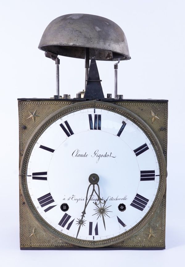 A FRENCH BRASS AND STEEL COMTOISE CLOCK