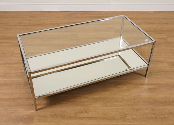 A 20TH CENTURY CHROME AND GLASS RECTANGULAR TWO-TIER COFFEE TABLE