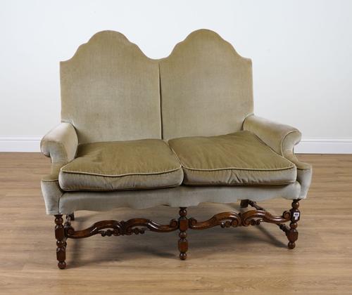 A QUEEN ANNE STYLE DOUBLE HUMPBACK TWO SEATER SOFA