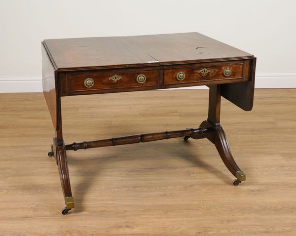 A REGENCY MAHOGANY TWO DRAWER SOFA TABLE