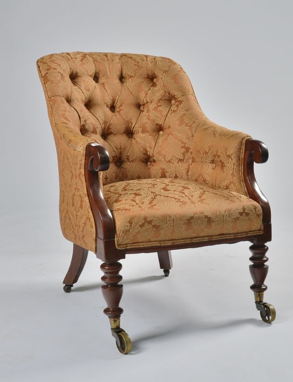 A WILLIAM IV MAHOGANY TUB BACK EASY ARMCHAIR