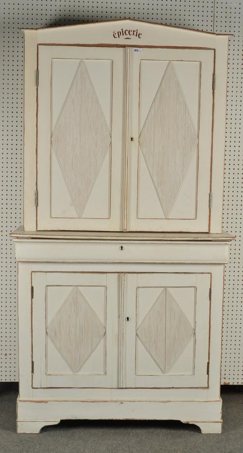A 19TH CENTURY FRENCH WHITE PAINTED DOUBLE HEIGHT CUPBOARD