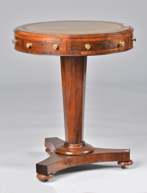 A REGENCY ROSEWOOD DRUM TOP OCCASIONAL TABLE