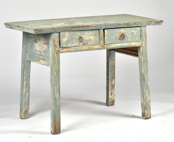 A 19TH CENTURY CHINESE HARDWOOD LATER BLUE PAINTED SIDE CABINET