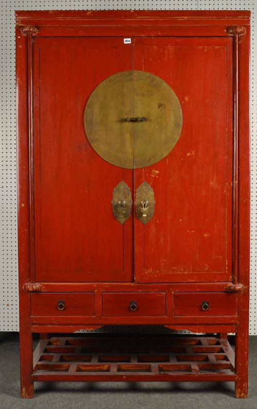 A 19TH CENTURY CHINESE RED LACQUER CUPBOARD