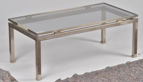 GUY LEFEVRE; A 20TH CENTURY RECTANGULAR GLASS TOP COFFEE TABLE