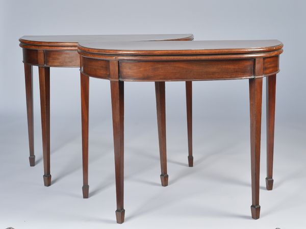 A PAIR OF GEORGE III MAHOGANY DEMI-LUNE CARD TABLES (2)