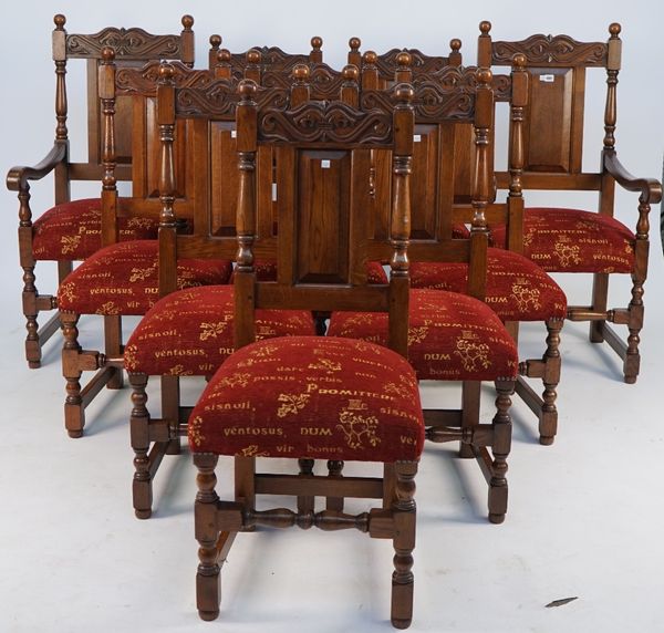 A SET OF TEN 17TH CENTURY STYLE OAK DINING CHAIRS (10)