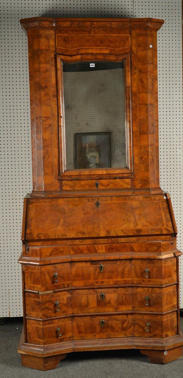 AN 18TH CENTURY NORTH ITALIAN INLAID FIGURED WALNUT BUREAU BOOKCASE