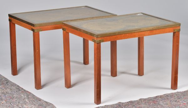 A PAIR OF CAMPAIGN STYLE BRASS BOUND MAHOGANY OCCASIONAL TABLES (2)