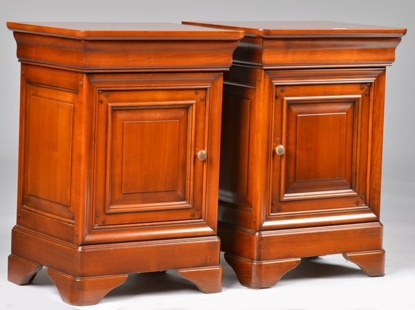 A PAIR OF FRENCH FRUITWOOD BEDSIDE TABLES (2)