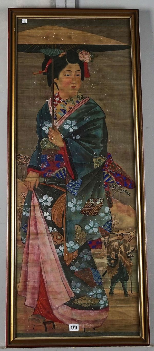 TWO LARGE JAPANESE SILK PANELS (2)